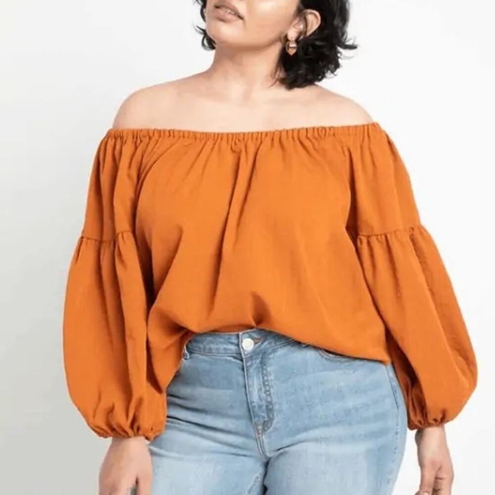 Eloquii (18/20) Rust Orange Off Shoulder Balloon Sleeve Blouse Boho Fall Top